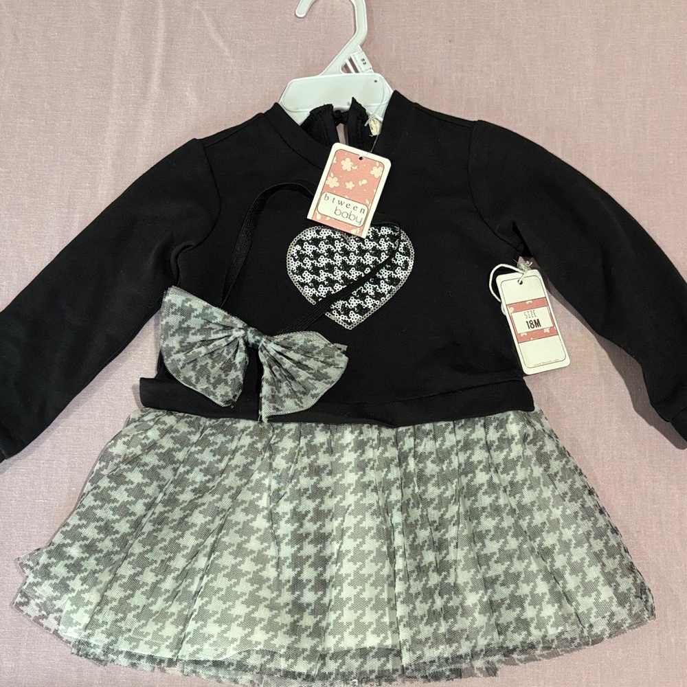Black and Gray Heart Dress with Bow